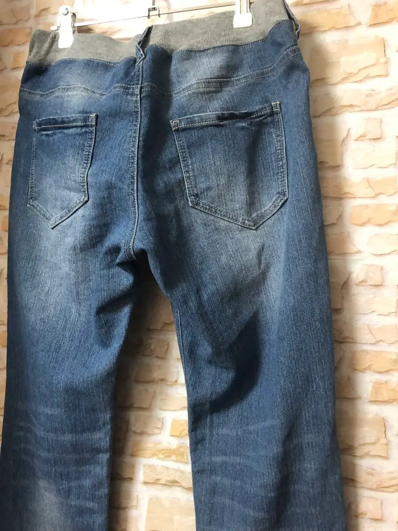 Women's Elastic Waist Back Denim Jeans L Size Blue Price Reduced