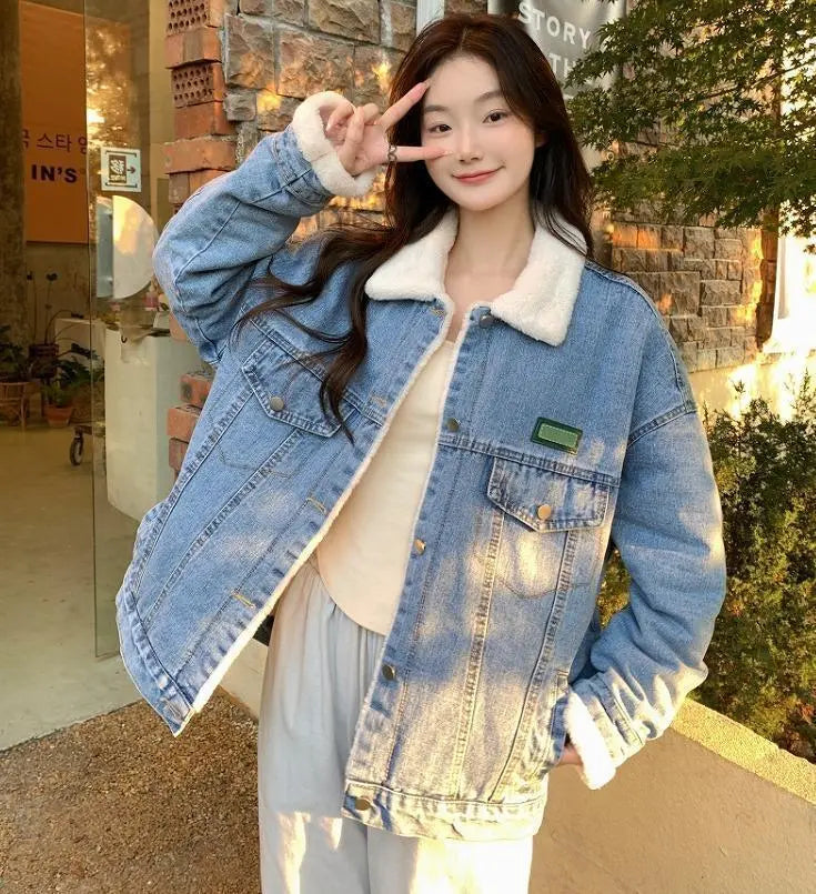 Large size women's autumn and winter outerwear denim coat new