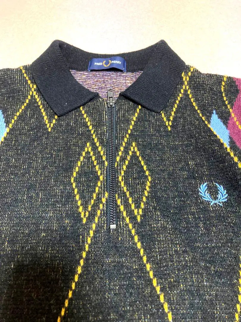 Rare Fred Perry Argyle Pattern Half Zip Polo Shirt Knit Sweater