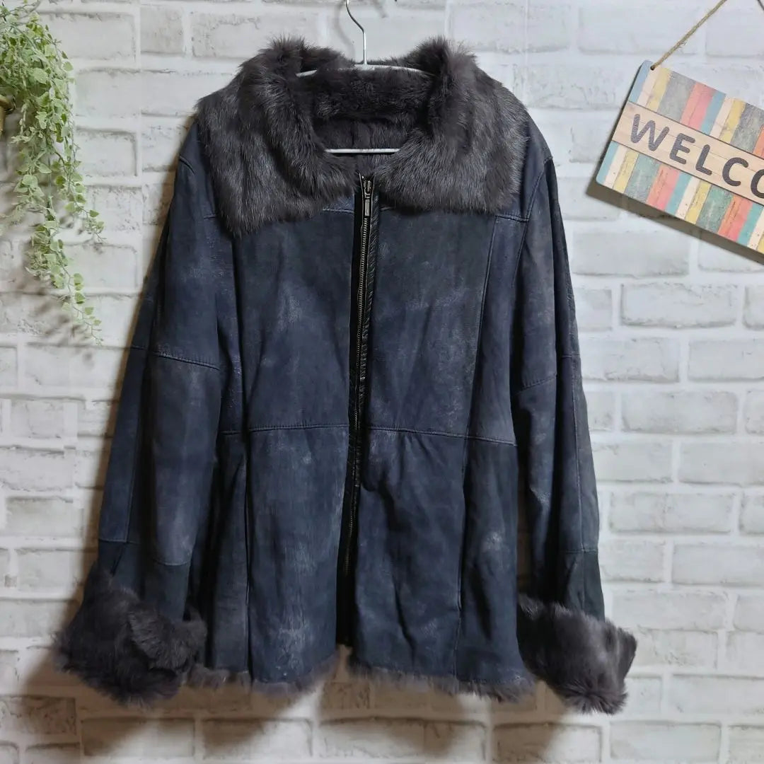 Chaqueta de cuero, boa, blusón, piel de conejo, vintage, linda, hecha en Italia, F | レザージャケット ボア ブルゾン 兎革 ヴィンテージ 大人可愛い イタリア製 F