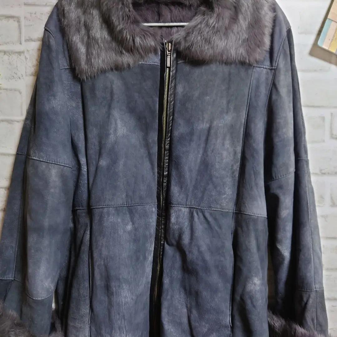 Chaqueta de cuero, boa, blusón, piel de conejo, vintage, linda, hecha en Italia, F | レザージャケット ボア ブルゾン 兎革 ヴィンテージ 大人可愛い イタリア製 F