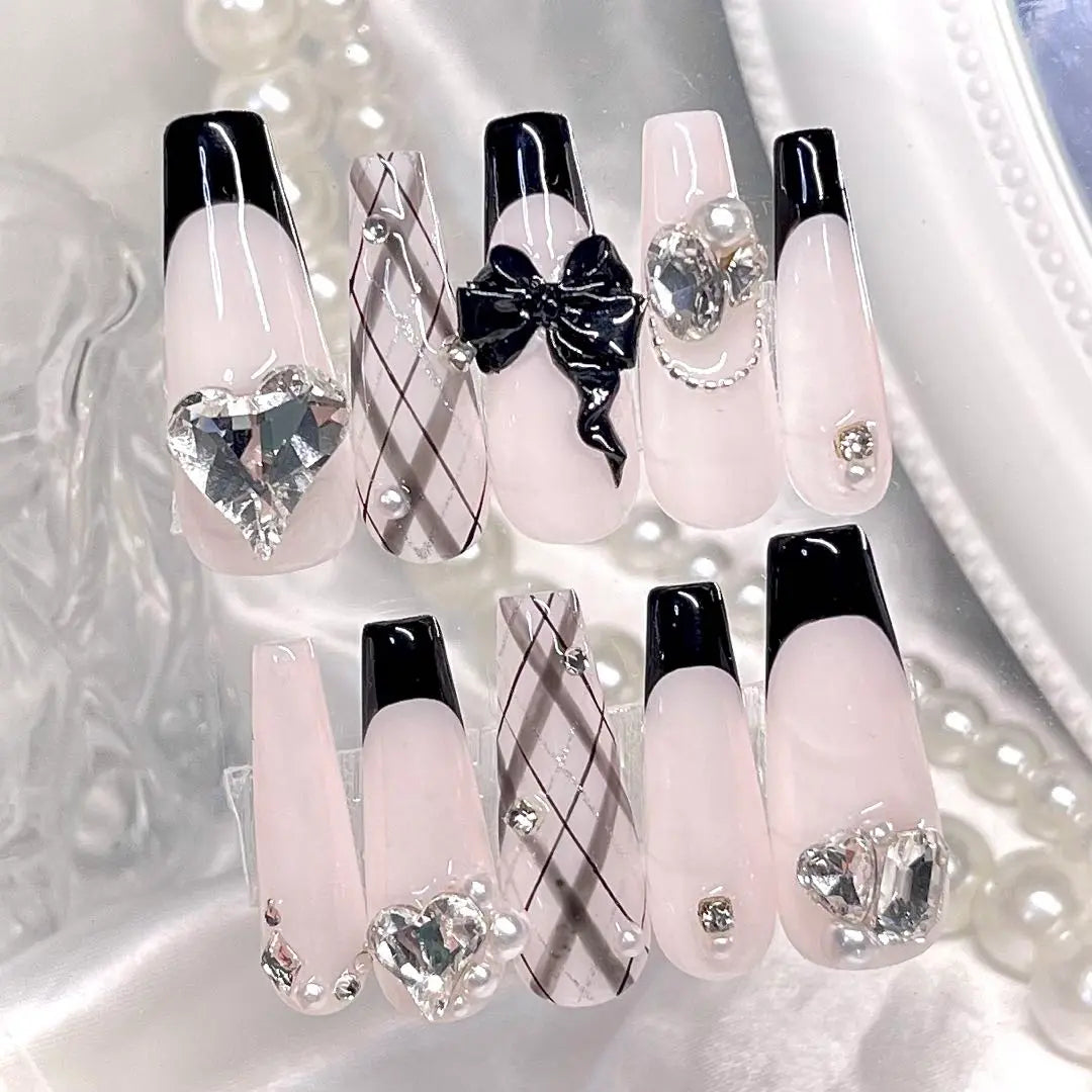 Actual product Nail tip Wanhong mass-produced Korean check pink ribbon order