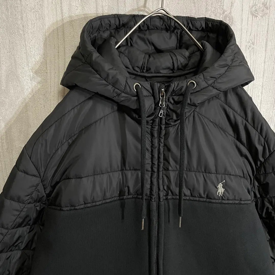 [Modelo poco común] Logotipo bordado de Ralph Lauren Material de entrada Switching Footwater Food Jacket L | 【希少モデル】ラルフローレン 刺繍ロゴ入 素材切替 中綿入フードジャケット L