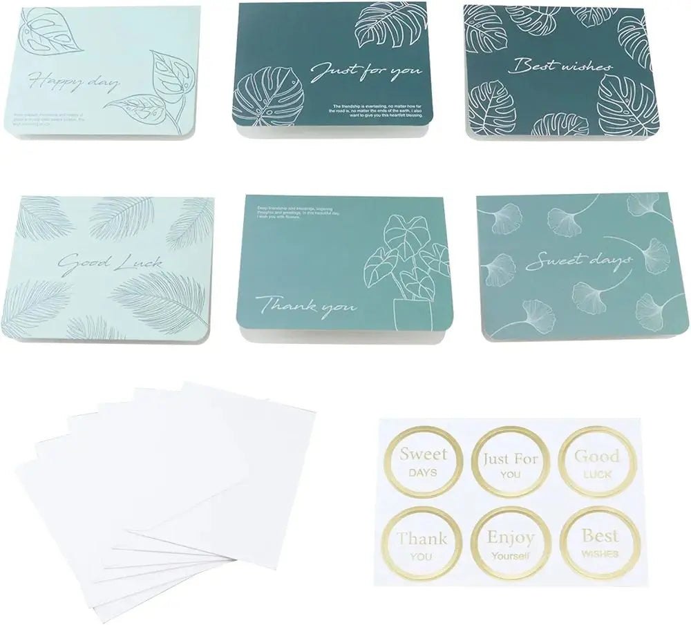 Final price reduction!! Greeting cards, envelopes, stickers, set of 6, tropical leaves