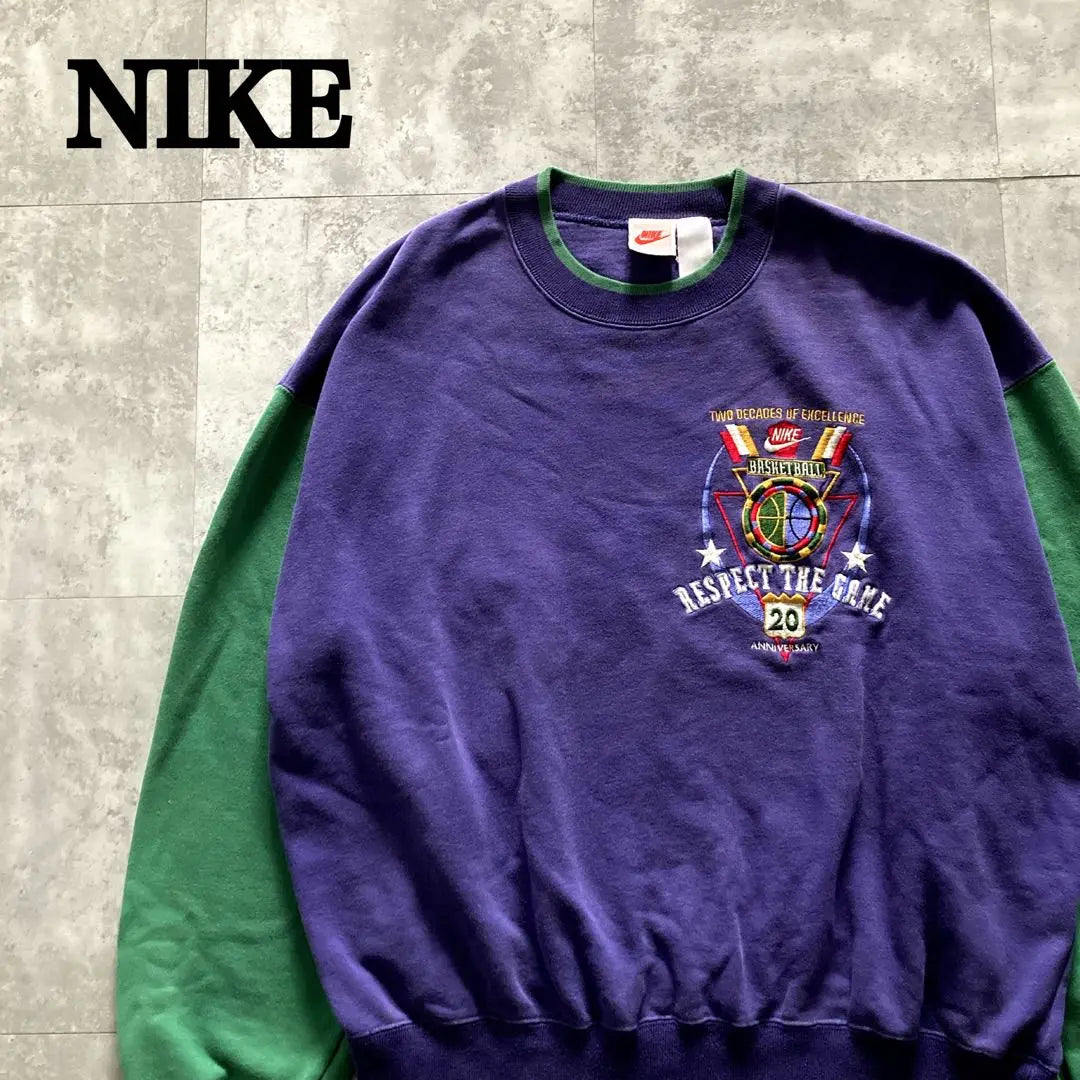 [Silver tag.90s] NIKE Nike logo embroidery Two -tone wear L Sweat