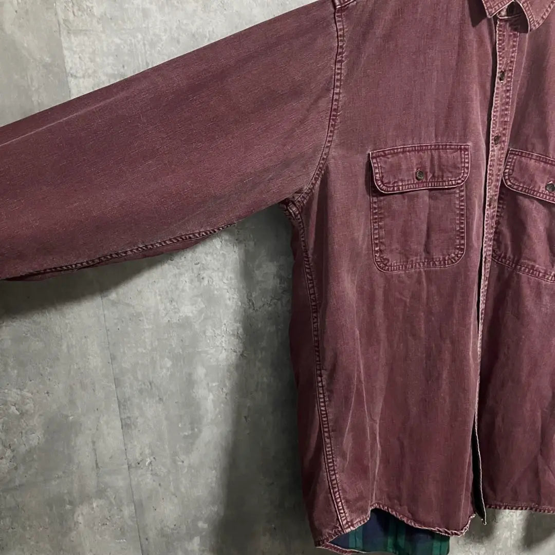 80s L.L.Bean Double Crosswork Shirt XL Bordeaux Lining Check