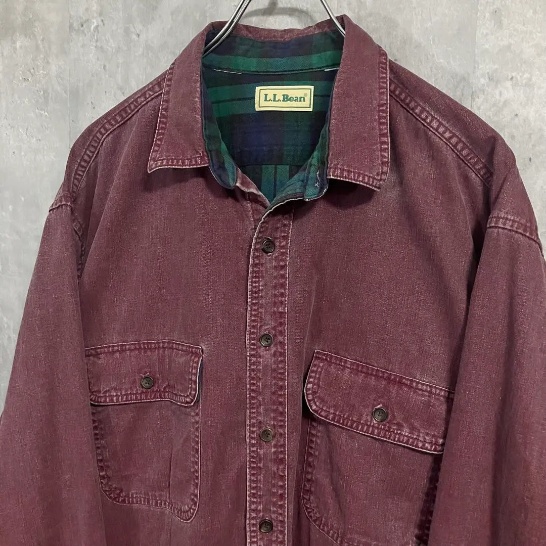 80s L.L.Bean Double Crosswork Shirt XL Bordeaux Lining Check