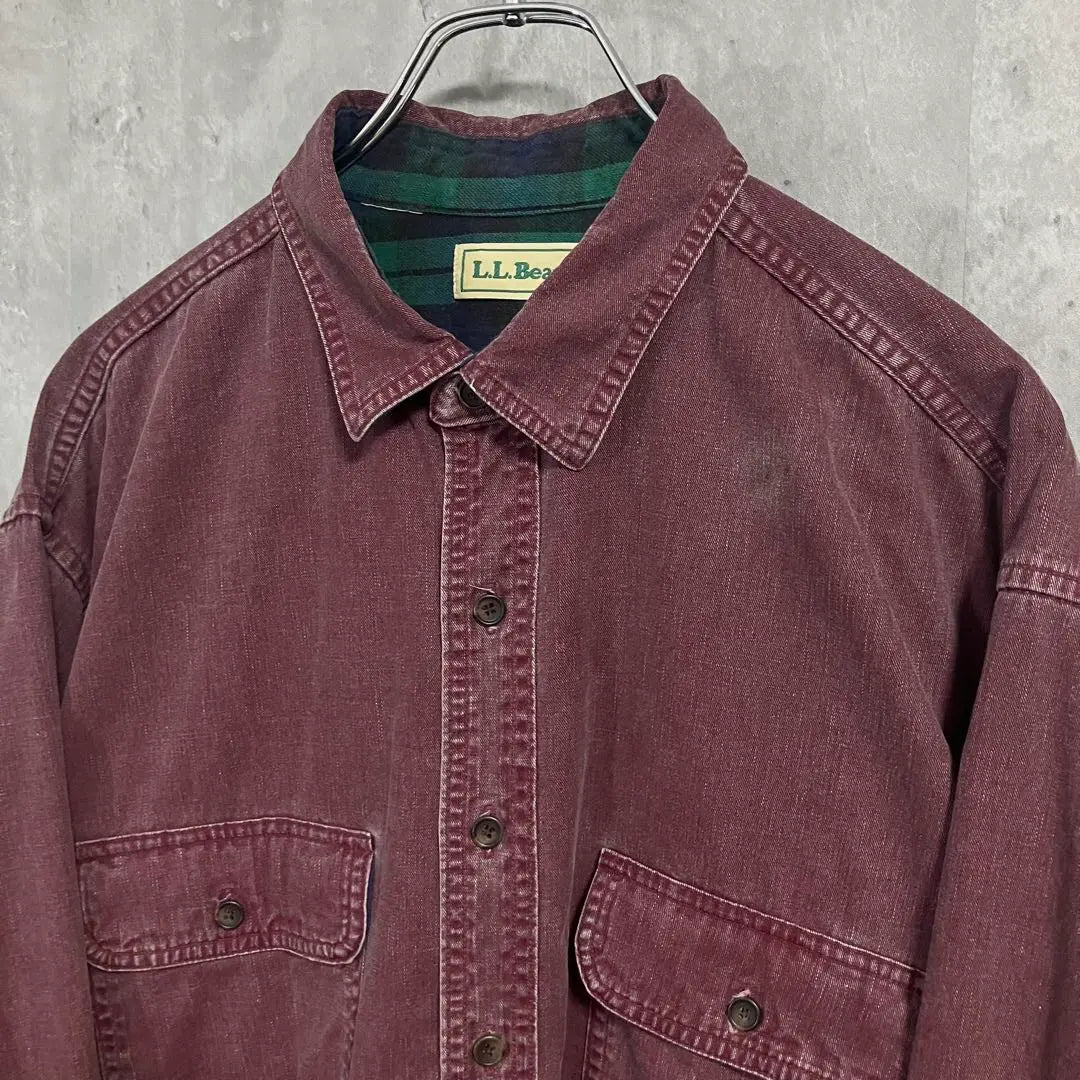 80s L.L.Bean Double Crosswork Shirt XL Bordeaux Lining Check