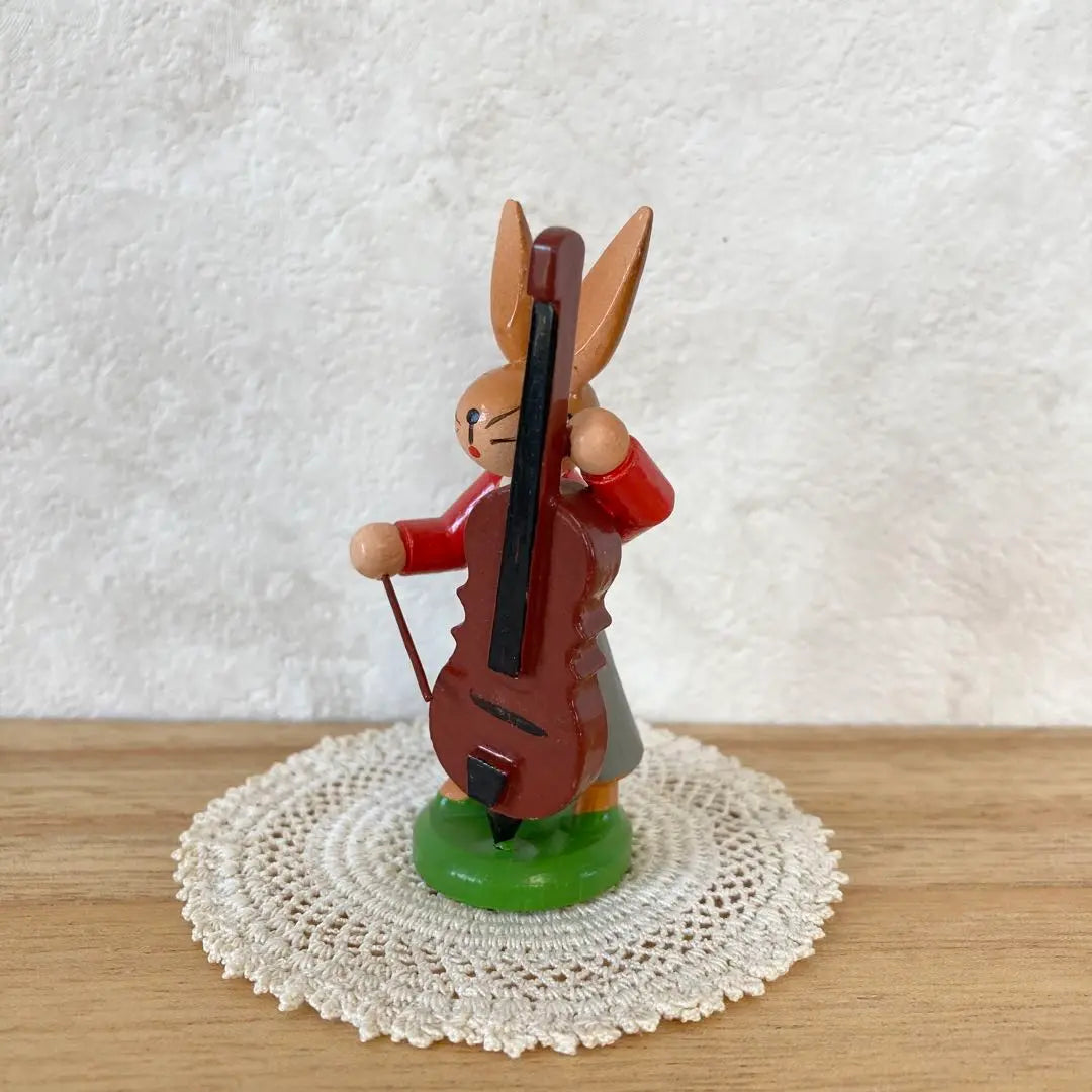 Rabbit music squad controvers Wooden doll figurine Elts Germany Vintage | ウサギの音楽隊　コントラバス　木製　人形　置物　エルツ　ドイツ　ヴィンテージ