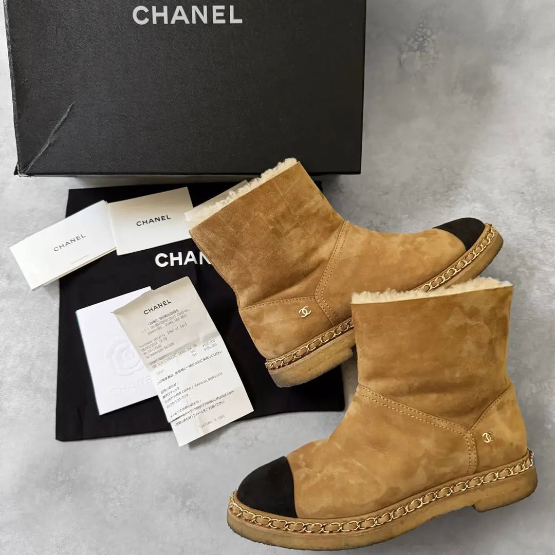 Directly purchased CHANEL Chanel Chain Sheepskin Boots 38 Size Coco Mark