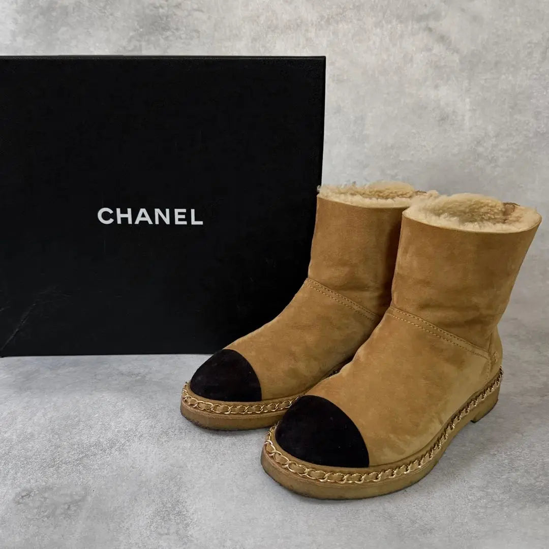 Directly purchased CHANEL Chanel Chain Sheepskin Boots 38 Size Coco Mark