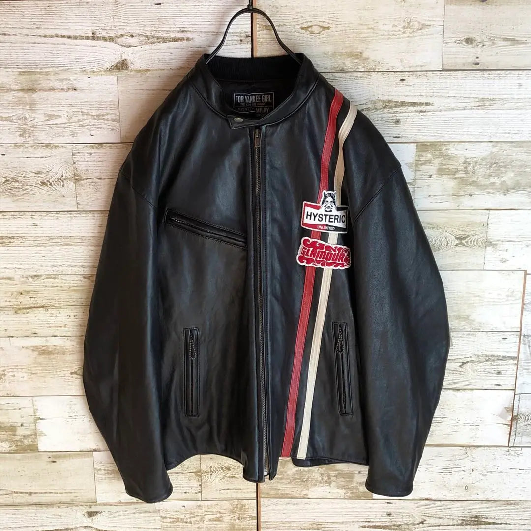 Immediately sold out rare hysterical glamor leather jacket embroidery logo