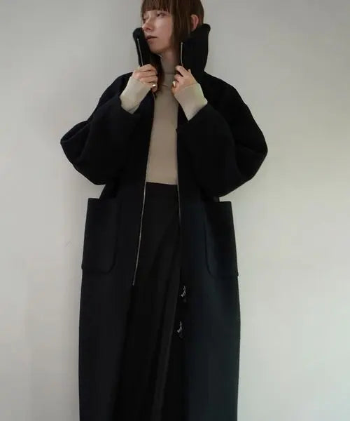 CLANE RIB COLLAR WOOL LONG COAT