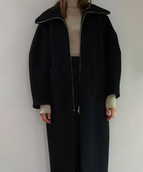 CLANE RIB COLLAR WOOL LONG COAT