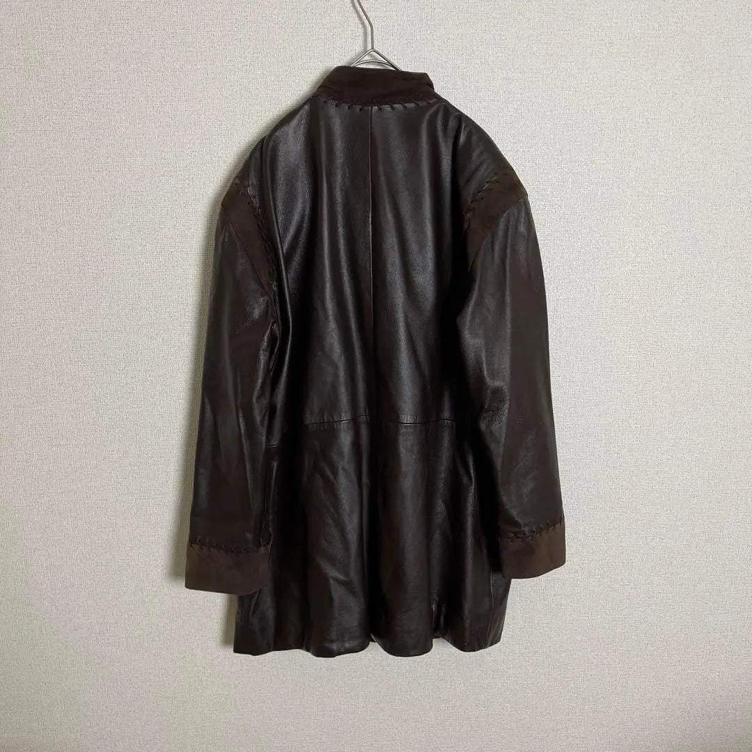 ★Leather jacket, sheepskin, leather stitching, vintage, dark brown, old clothes