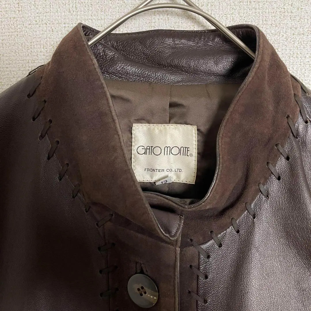 ★Chaqueta de cuero, piel de oveja, costura de cuero, vintage, marrón oscuro, ropa vieja