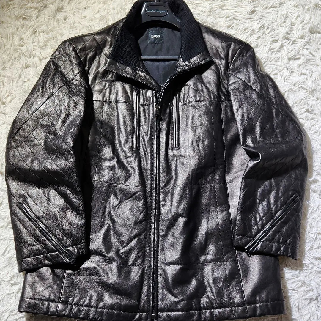 Superb condition ✨️ Hugo Boss Leather Jacket Quilted Padded Lamb Leather