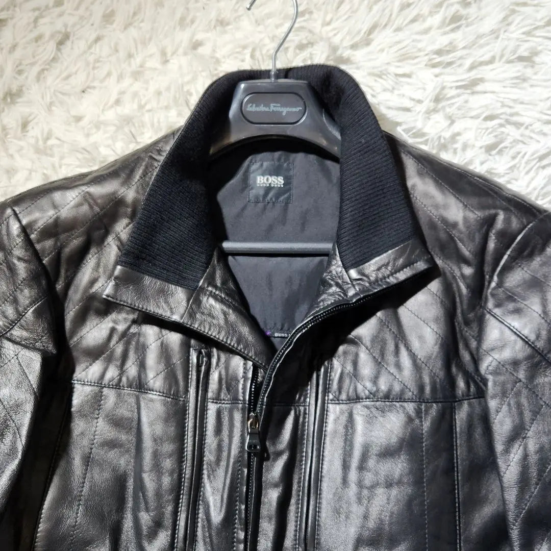 Superb condition ✨️ Hugo Boss Leather Jacket Quilted Padded Lamb Leather