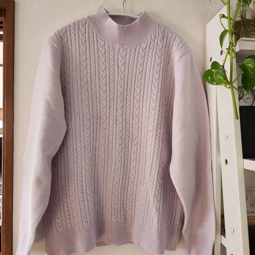 Women's Cable Knitted High Neck Sweater Light Purple 2L-3L