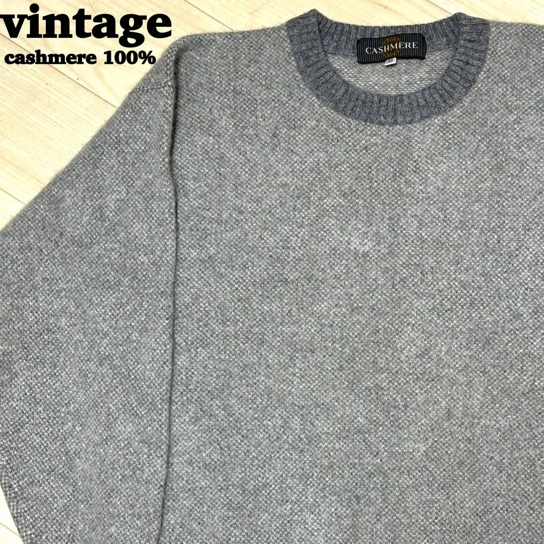 Vintage Crew Neck Two-tone Knit 100% Cashmere Gray Size M