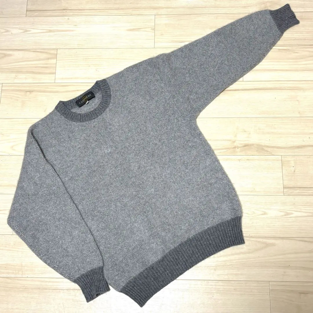 Vintage Crew Neck Two-tone Knit 100% Cashmere Gray Size M