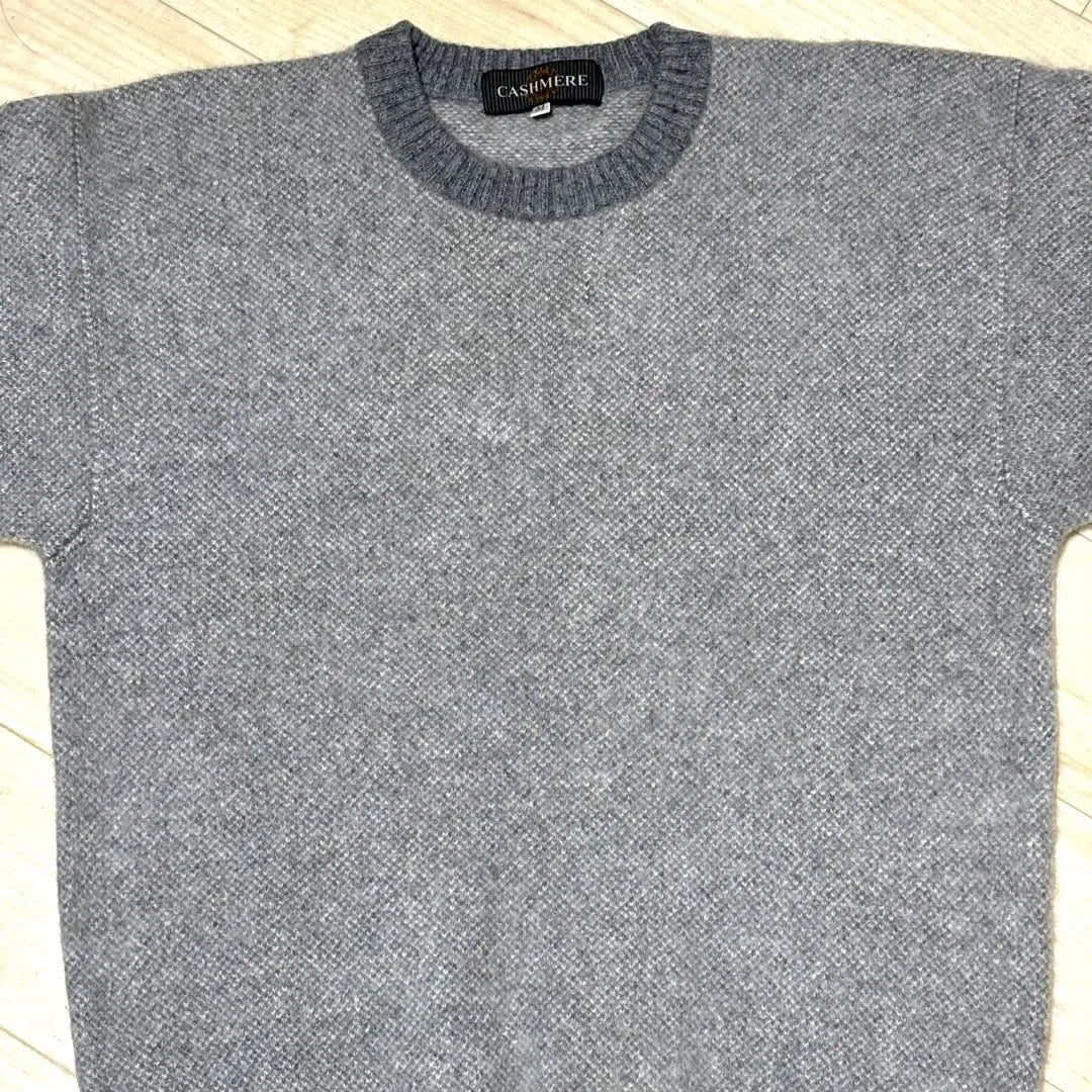 Vintage Crew Neck Two-tone Knit 100% Cashmere Gray Size M