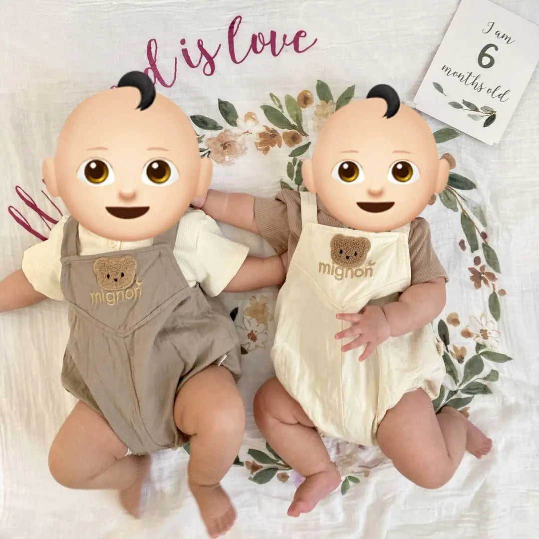 [2 sets] Baby overalls, short sleeve set, with bear embroidery, sizes 70-80