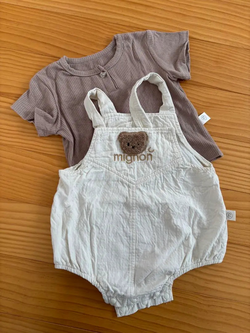 [2 sets] Baby overalls, short sleeve set, with bear embroidery, sizes 70-80