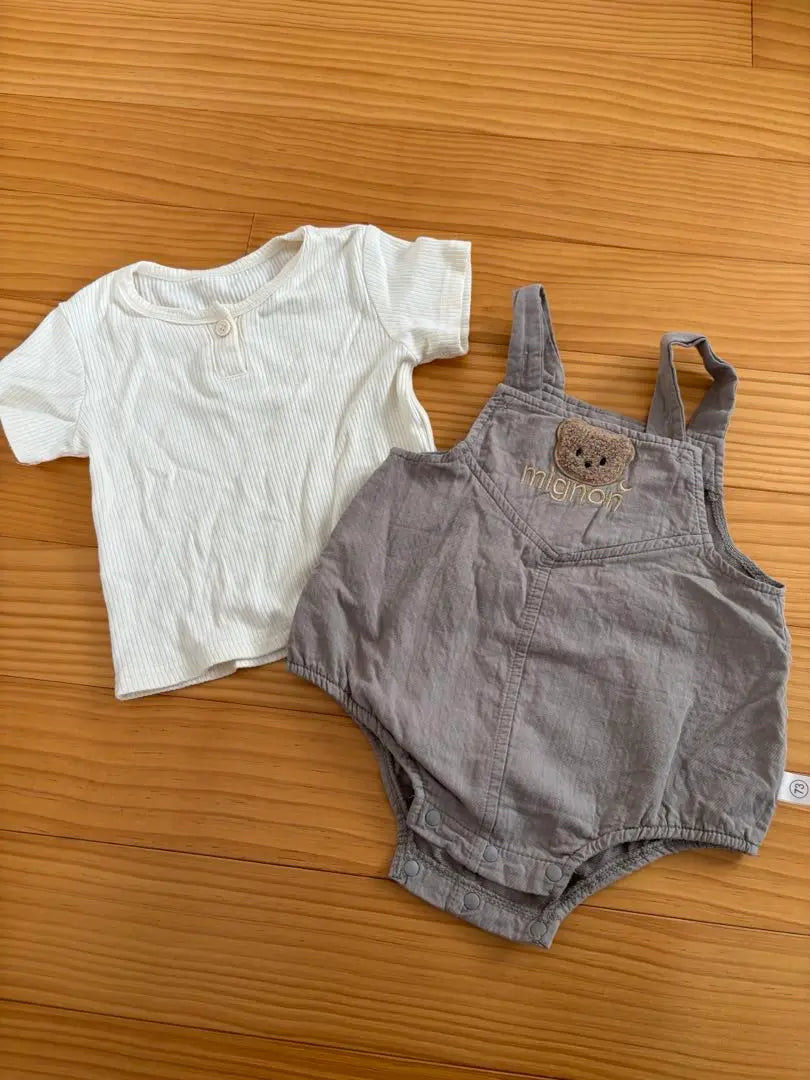 [2 sets] Baby overalls, short sleeve set, with bear embroidery, sizes 70-80