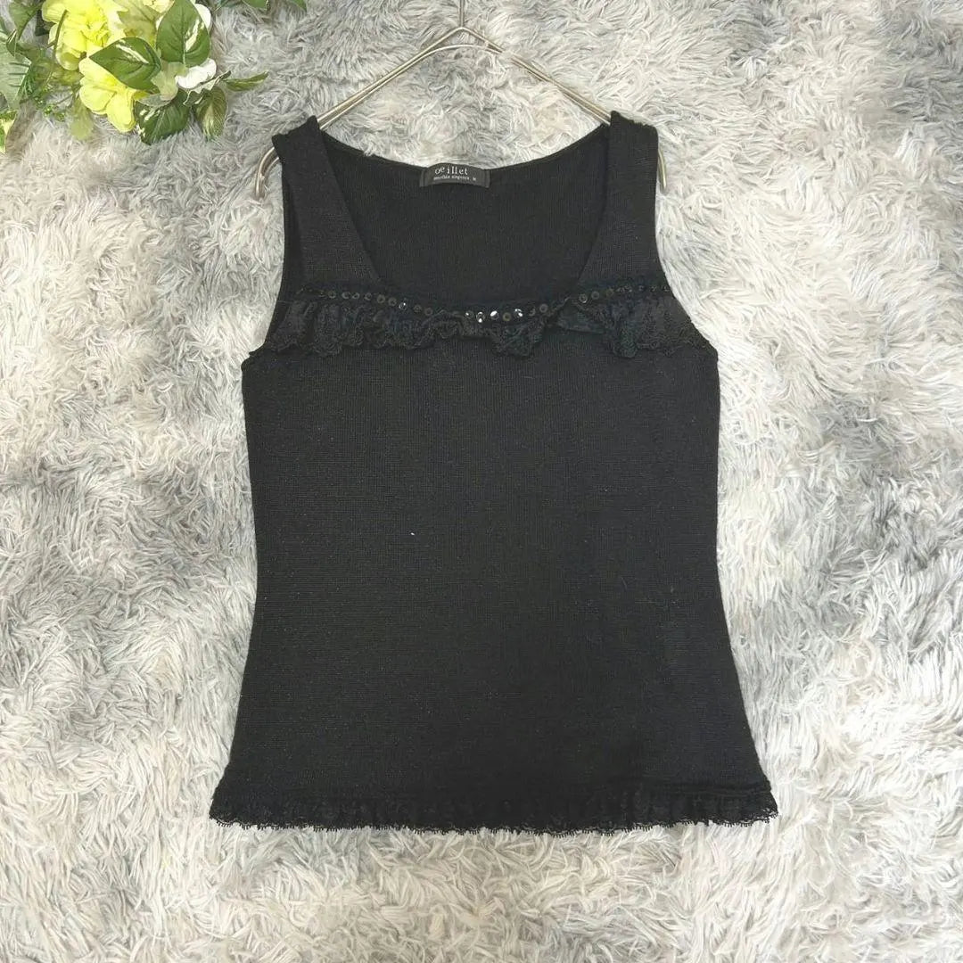 [oeillet] Tank top with lace, size M, black