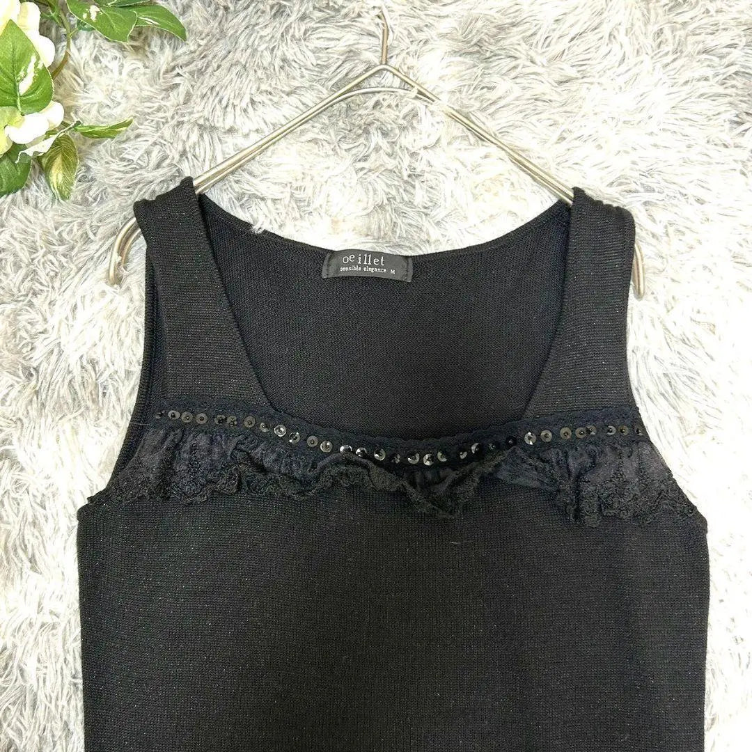 [oeillet] Tank top with lace, size M, black