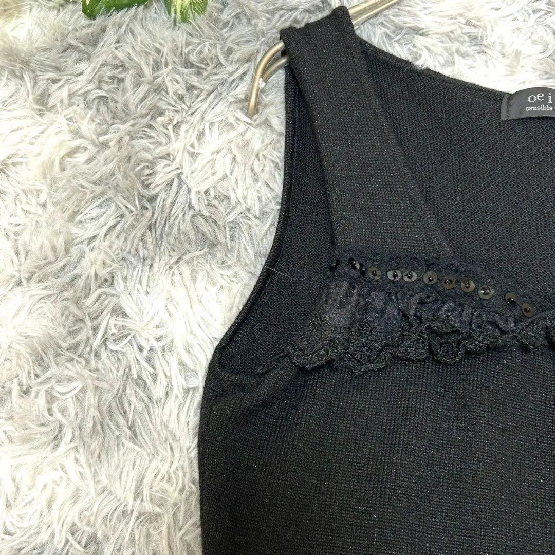 [oeillet] Tank top with lace, size M, black