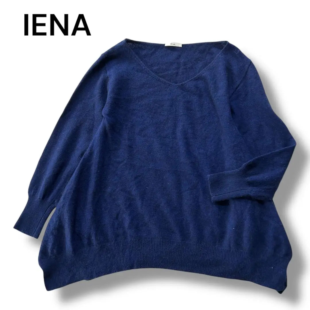 IENA Jena ✨ Jersey de lana manga nueve minutos azul -talla única cuello en V | IENA イエナ✨ウールプルオーバー九分袖 群青色 フリーサイズ V ネック