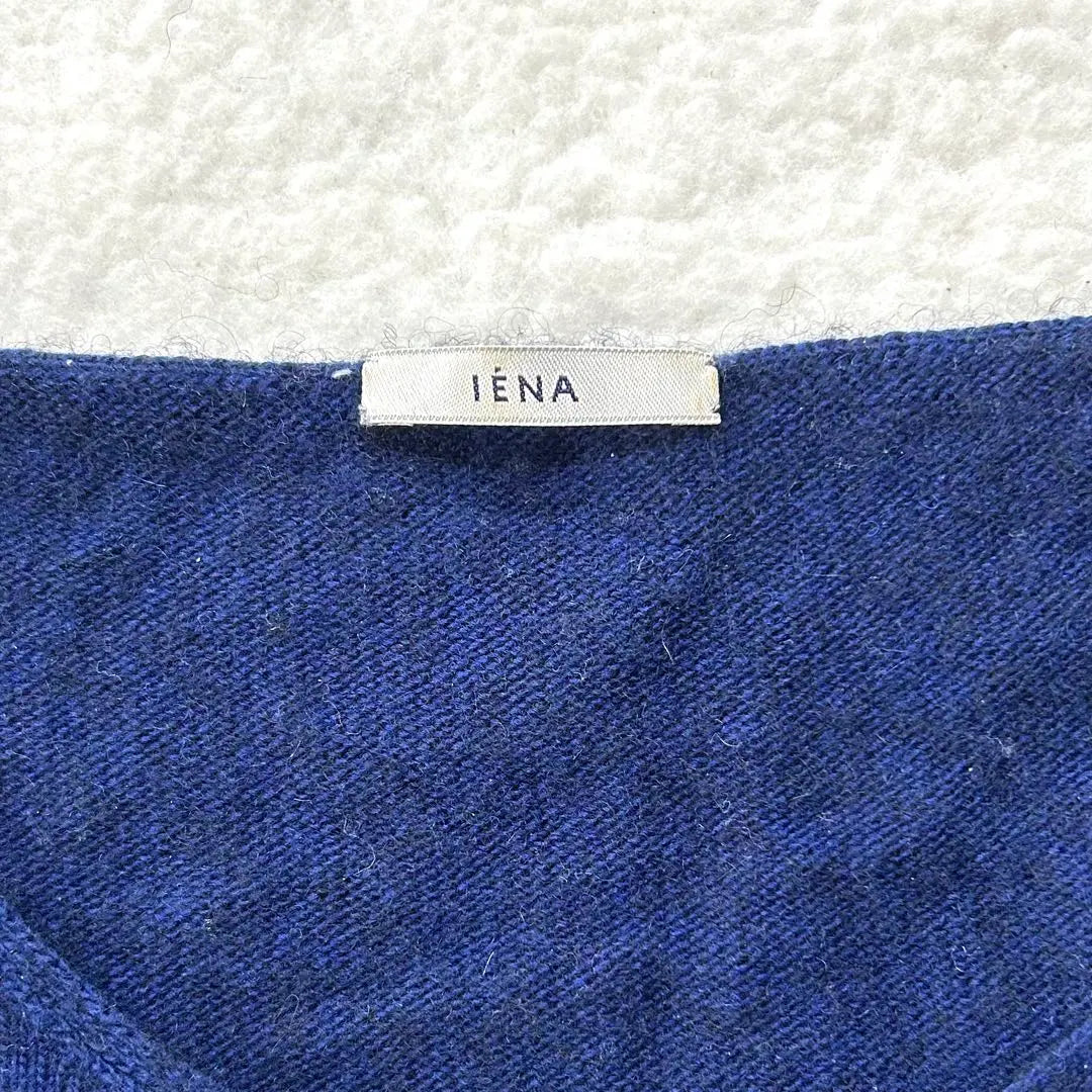 IENA Jena ✨ Jersey de lana manga nueve minutos azul -talla única cuello en V | IENA イエナ✨ウールプルオーバー九分袖 群青色 フリーサイズ V ネック