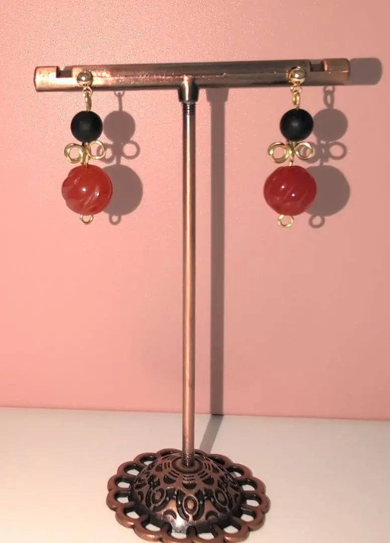 [New] Handmade carnelian baracat, onyx matte matte earrings