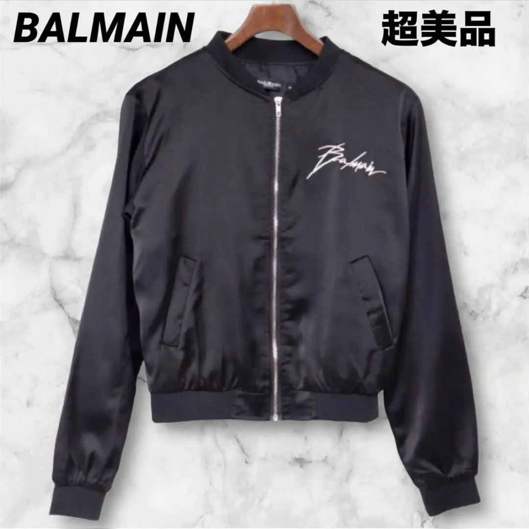 [Excelente estado] BALMAIN Chaqueta negra con el logo grande de Balmain bordado en la espalda