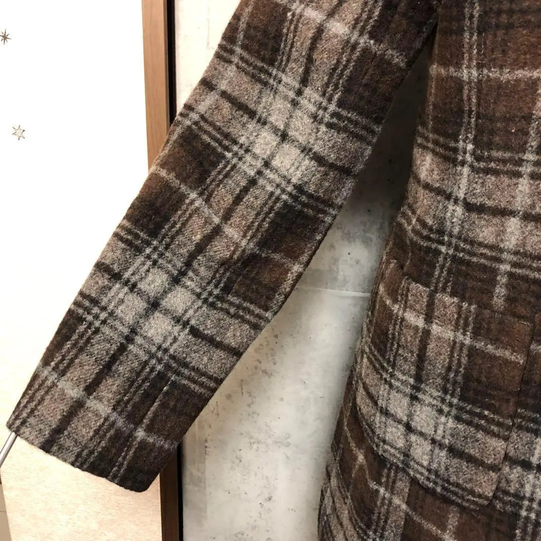 Solo Plus Collarless Coat Checkered Wool Blend Long Coat Size 38