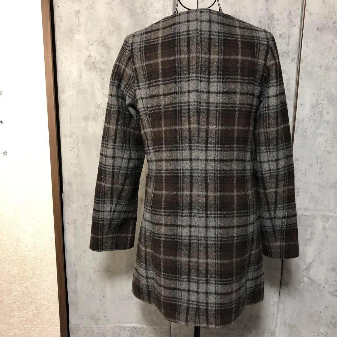 Solo Plus Collarless Coat Checkered Wool Blend Long Coat Size 38