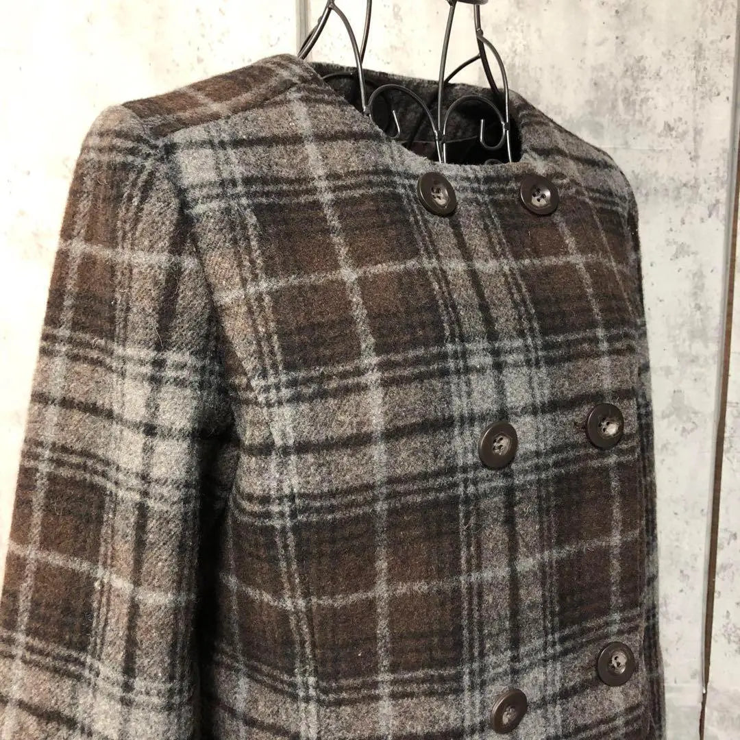 Solo Plus Collarless Coat Checkered Wool Blend Long Coat Size 38