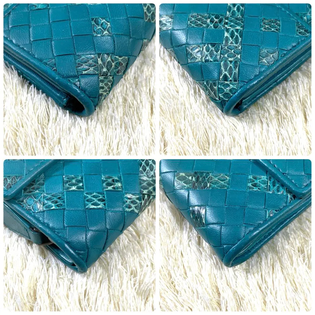 [Good condition] Bottega Veneta long wallet, python, flap, round zip, turquoise