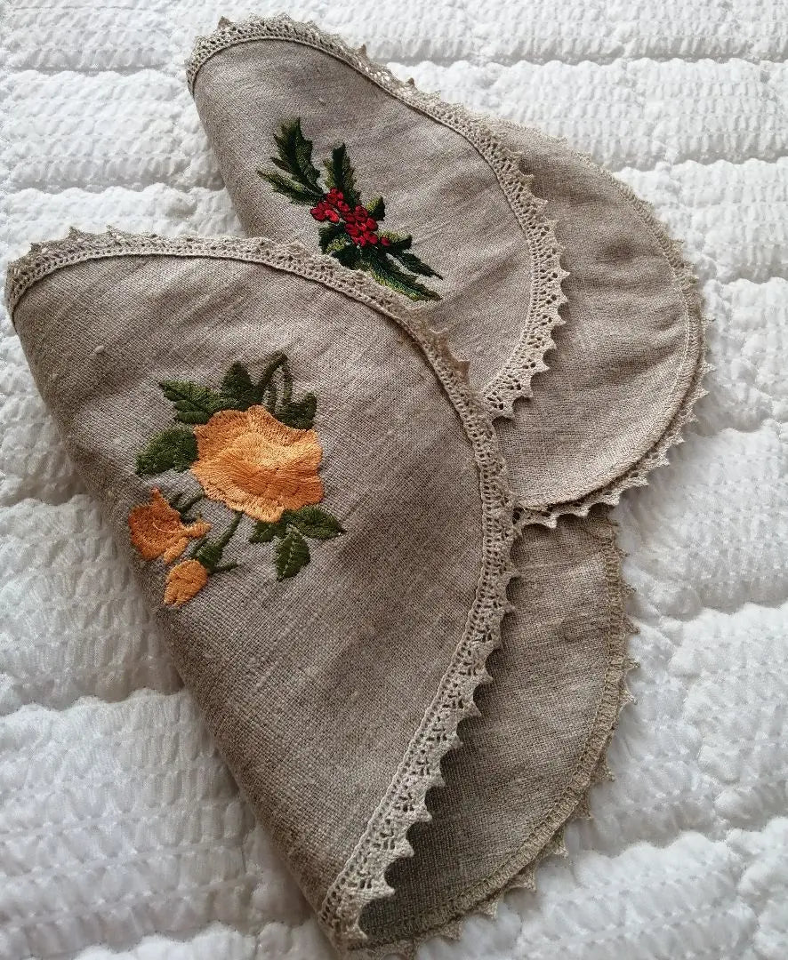 Unused Vintage Linen Multimat embroidery hemp rage Lace flea market