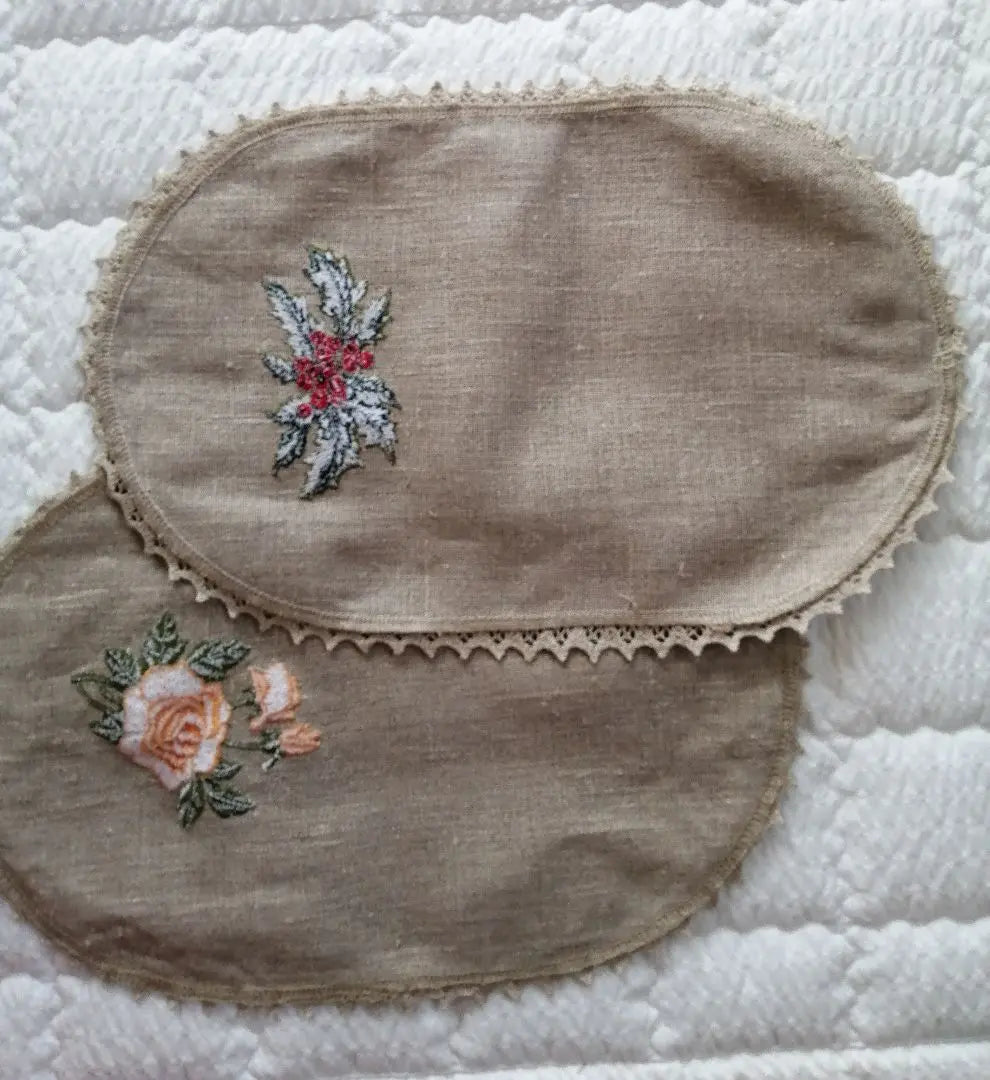 Unused Vintage Linen Multimat embroidery hemp rage Lace flea market