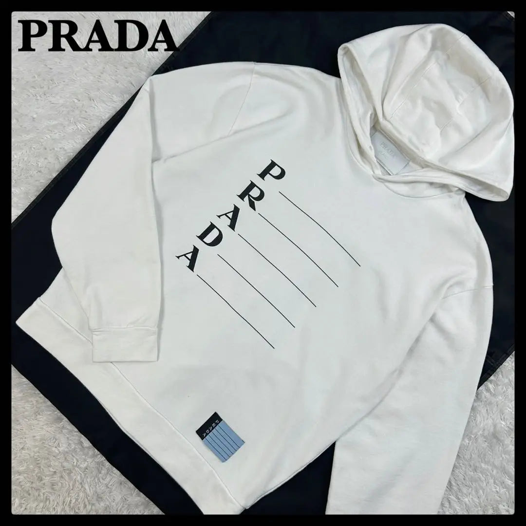 PRADA☆Parka con logo grande y alto, logo triangular, clásica, blanca, difícil de conseguir