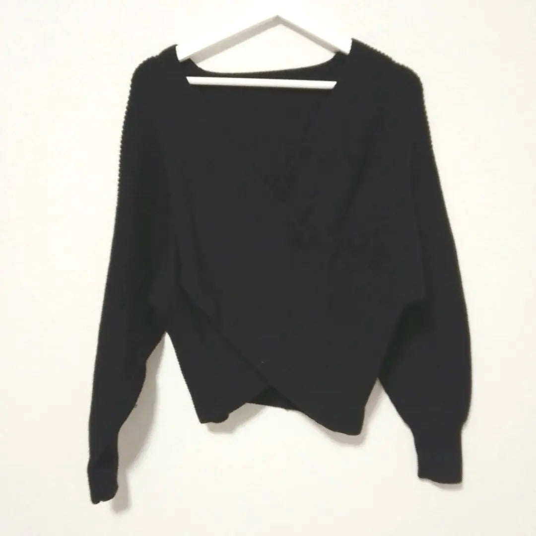 [Grail] V neck rib knit Long sleeve cut -and -saw casual wearing black S | 【グレイル】Vネック　リブニット長袖カットソー　カジュアル　着回し　ブラック　S