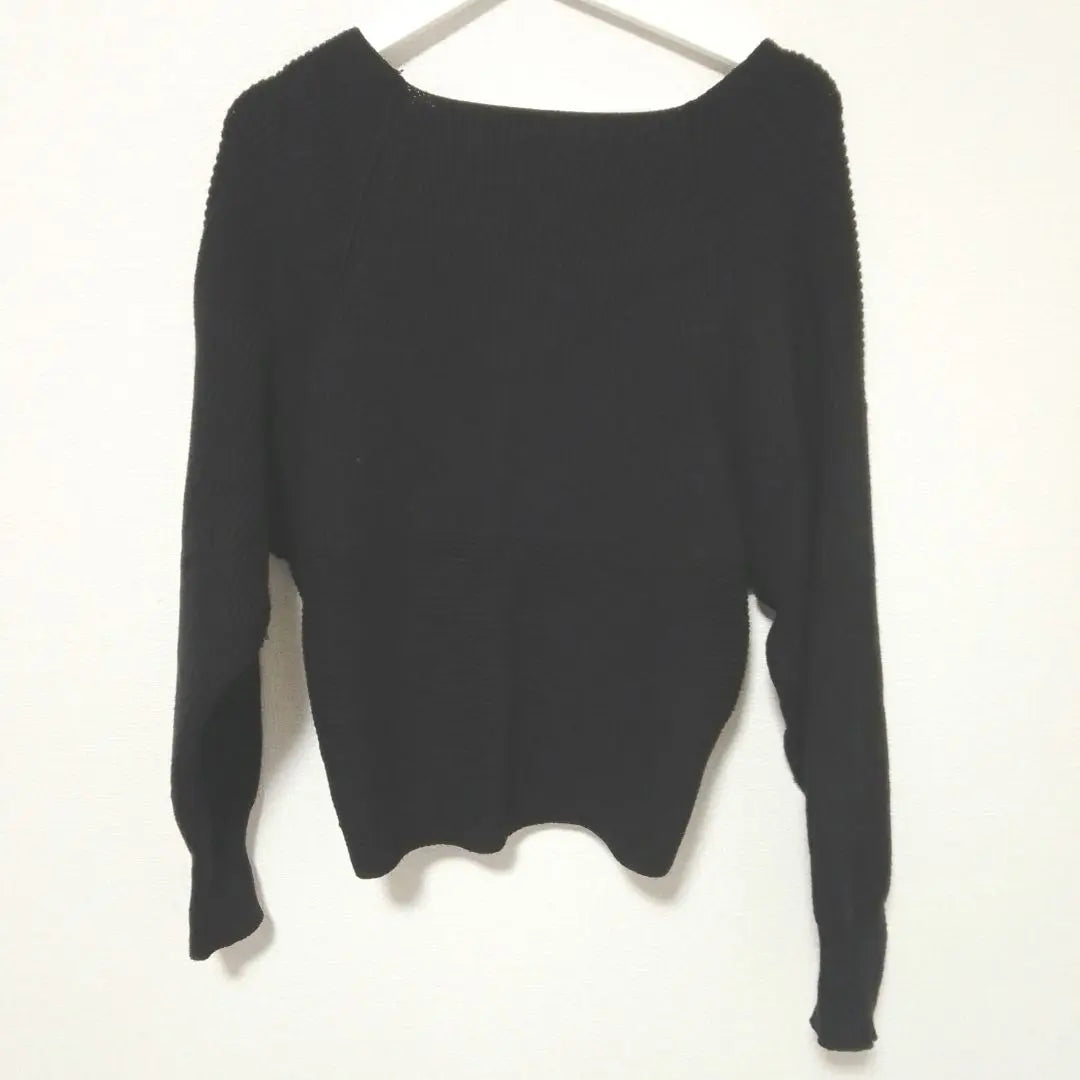 [Grail] V neck rib knit Long sleeve cut -and -saw casual wearing black S | 【グレイル】Vネック　リブニット長袖カットソー　カジュアル　着回し　ブラック　S