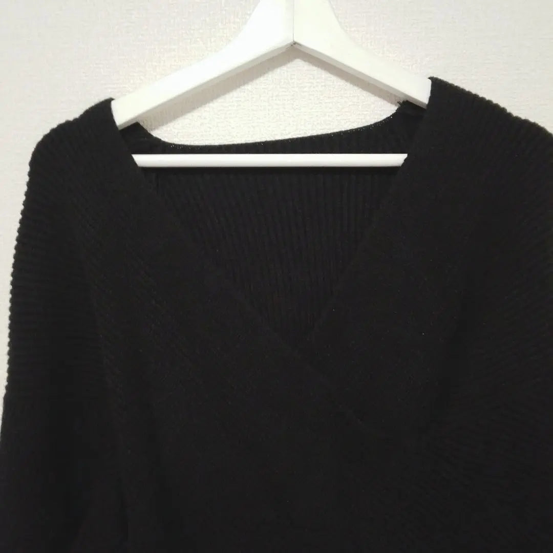 [Grail] V neck rib knit Long sleeve cut -and -saw casual wearing black S | 【グレイル】Vネック　リブニット長袖カットソー　カジュアル　着回し　ブラック　S