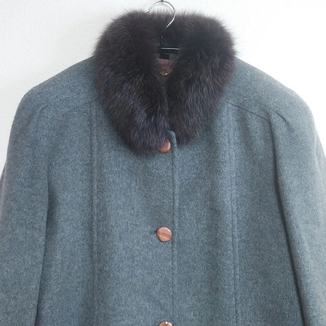 Lightweight cashmere luxury fur coat 13AR L gray long jacket cute