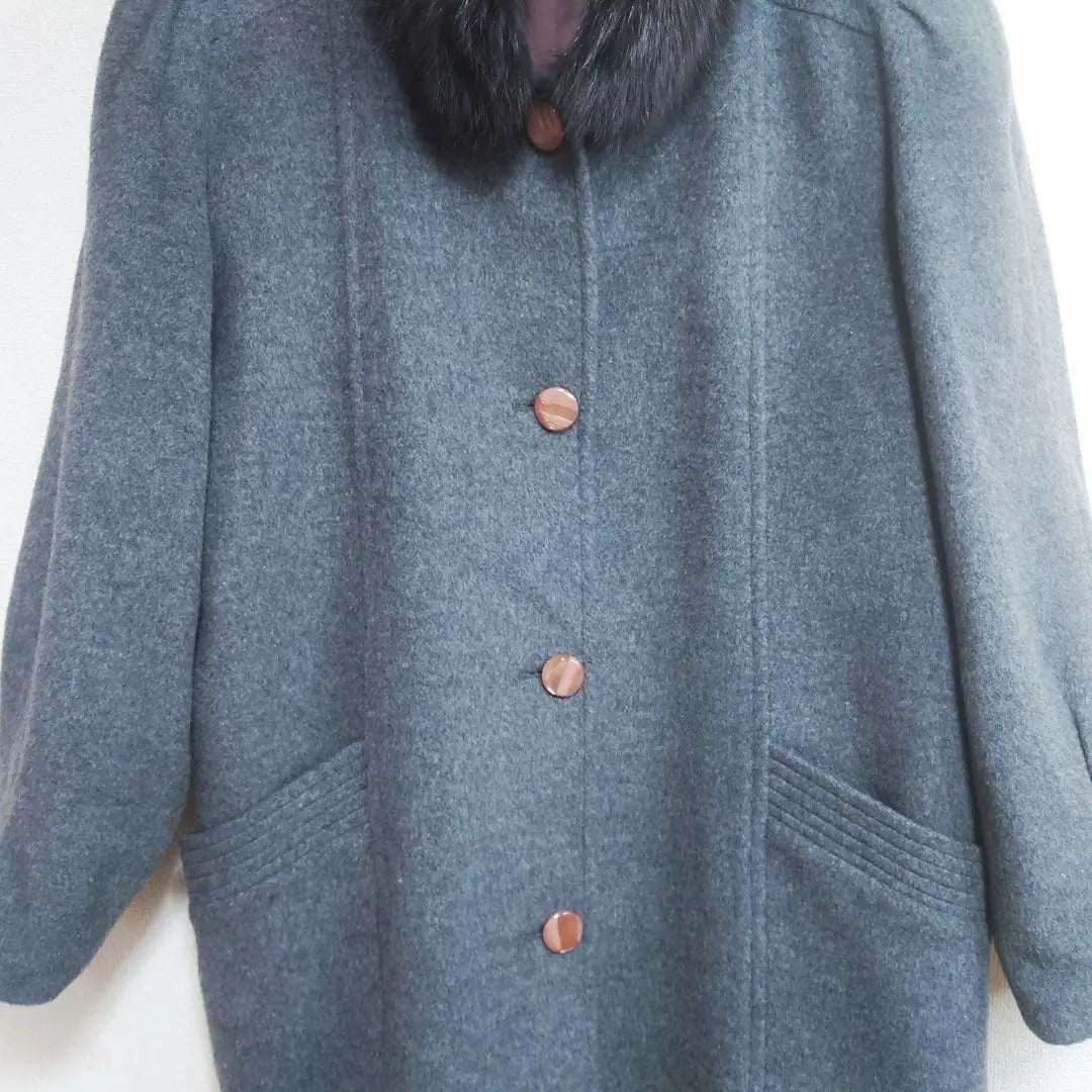 Lightweight cashmere luxury fur coat 13AR L gray long jacket cute