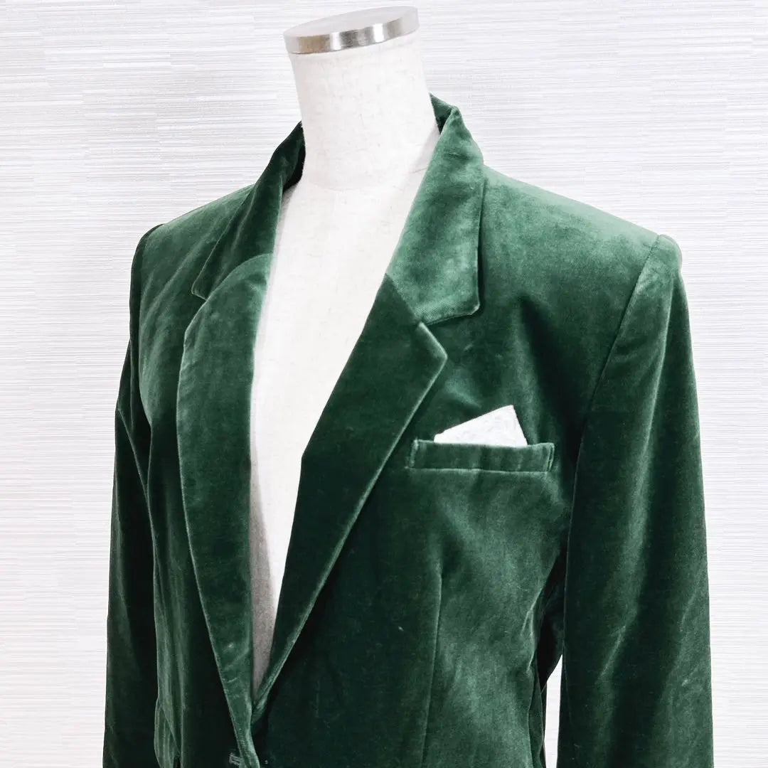 ★Good condition Tokyo Soir tailored jacket, velour, walnut button, green, fast shipping