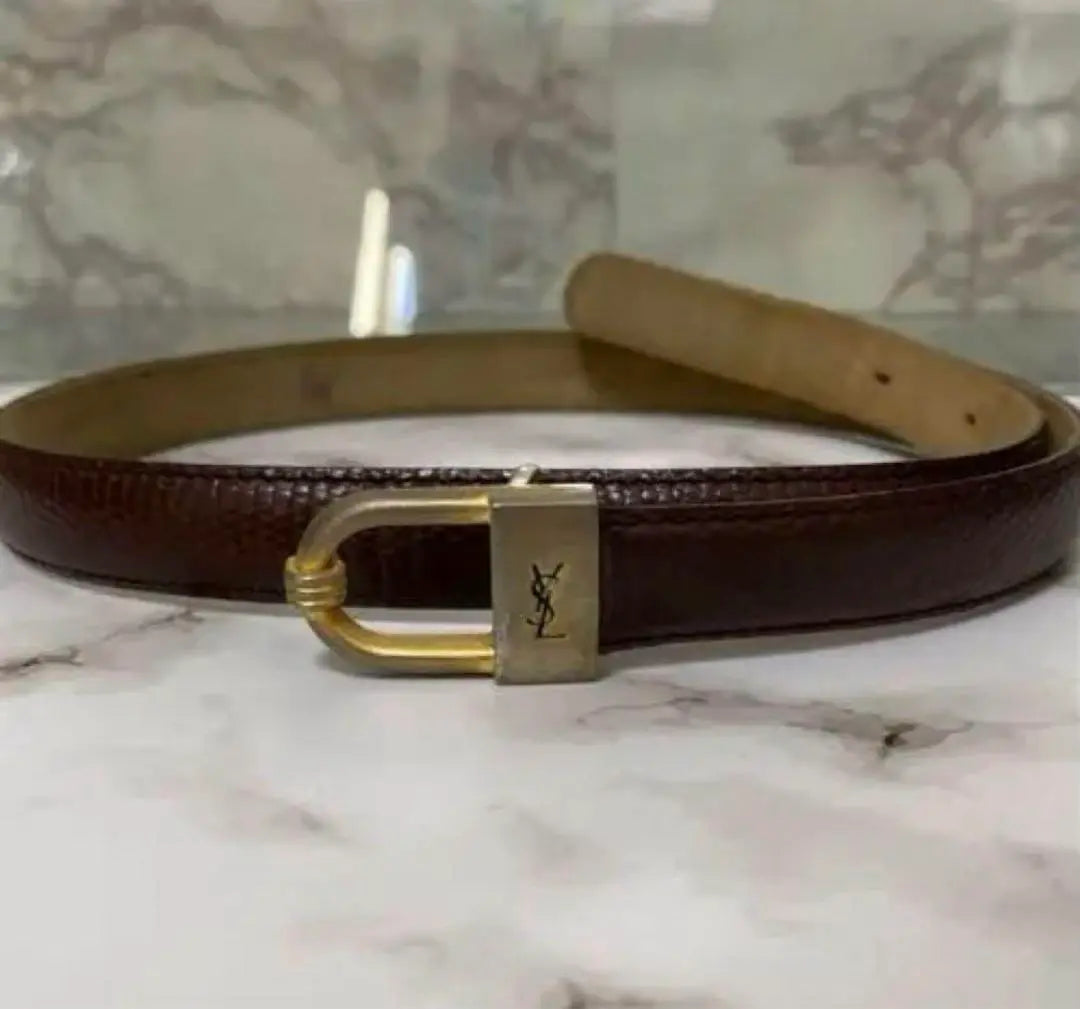 YSL Brown Leather Belt Gold Buckle | YSL ブラウンレザーベルト ゴールドバックル